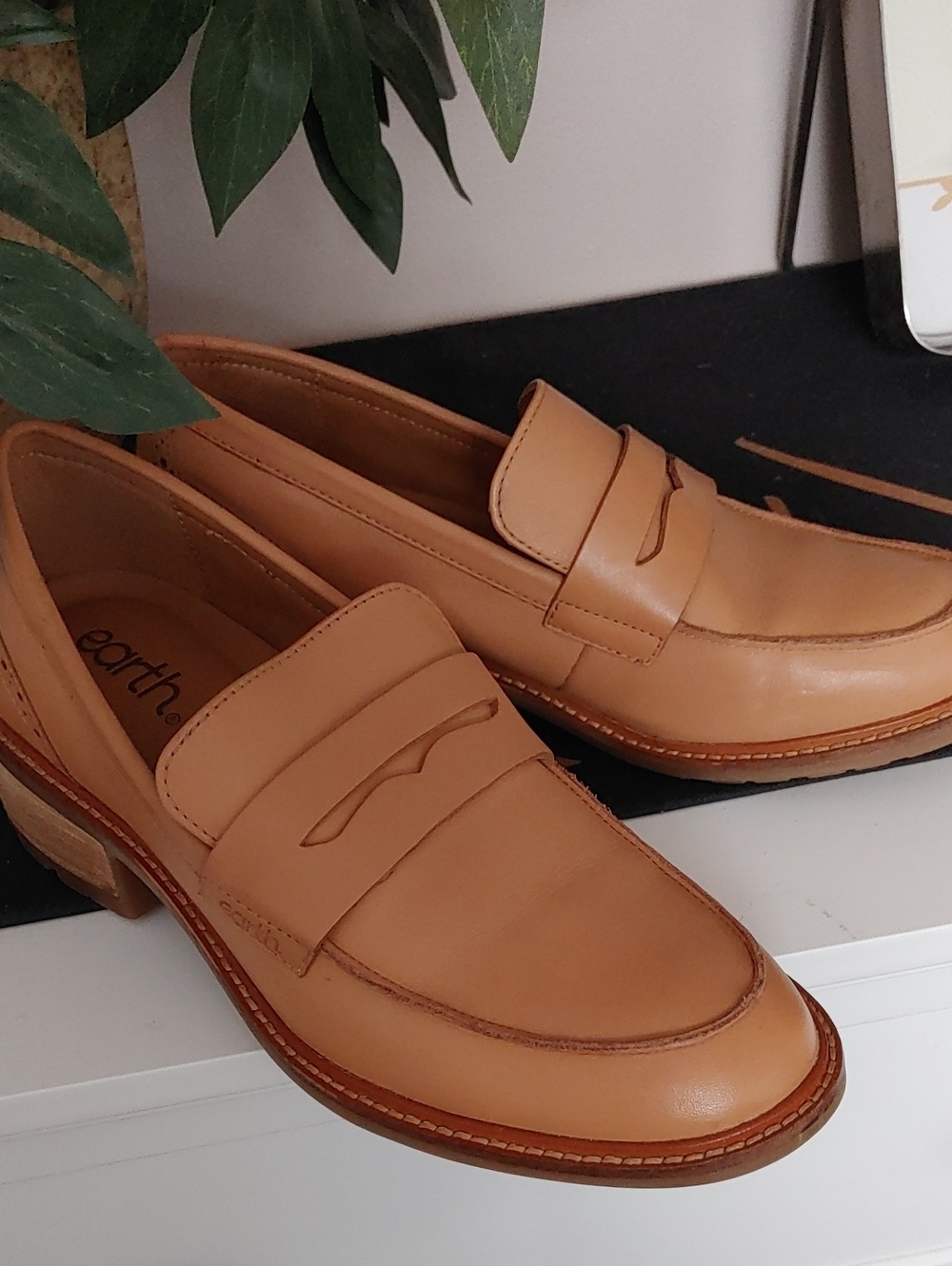 Earth Tan Leather Penny Loafers for Women